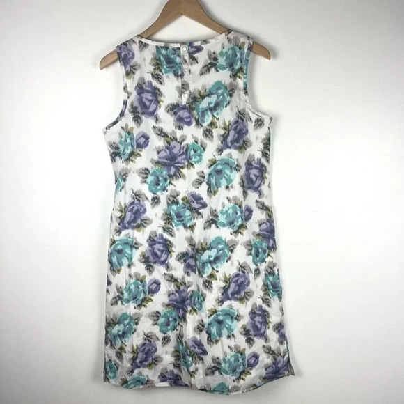 NWT Land’s End Watercolor Rose Dress Women’s Sz 12 Sleeveless Cotton Pockets - Picture 2 of 10